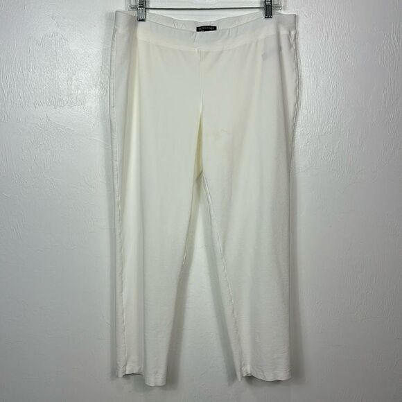 Eileen Fisher Off White Washable Stretch-Crepe Slim Fit Pants Size L - Picture 2 of 9